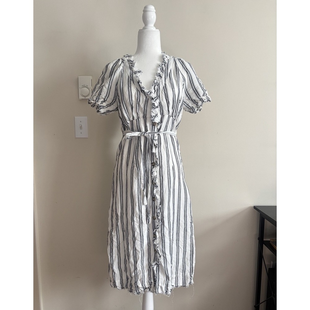 Anthropologie Pilcro Ruffle Collar‎ Buttondown Dress Size 6 Midi Length Linen